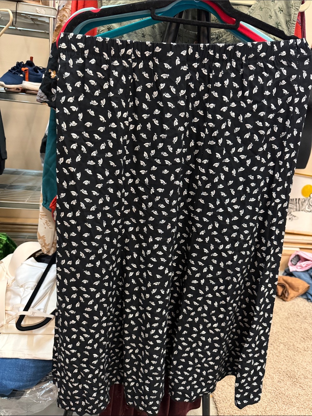 Vintage Cape Cod Black white hat-Print Midi Skirt with Elastic Waist